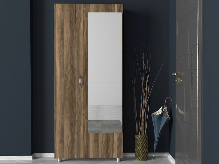 Hanah Home Recibidor Escandinavo Nogal con Estantes de Almacenamiento, Patas de Plástico, 80x185x28.6 cm